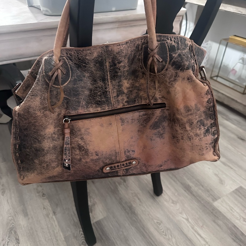 Bed Stu Distressed Brown & Black Leather Shoulder Bag - Picture 3 of 6